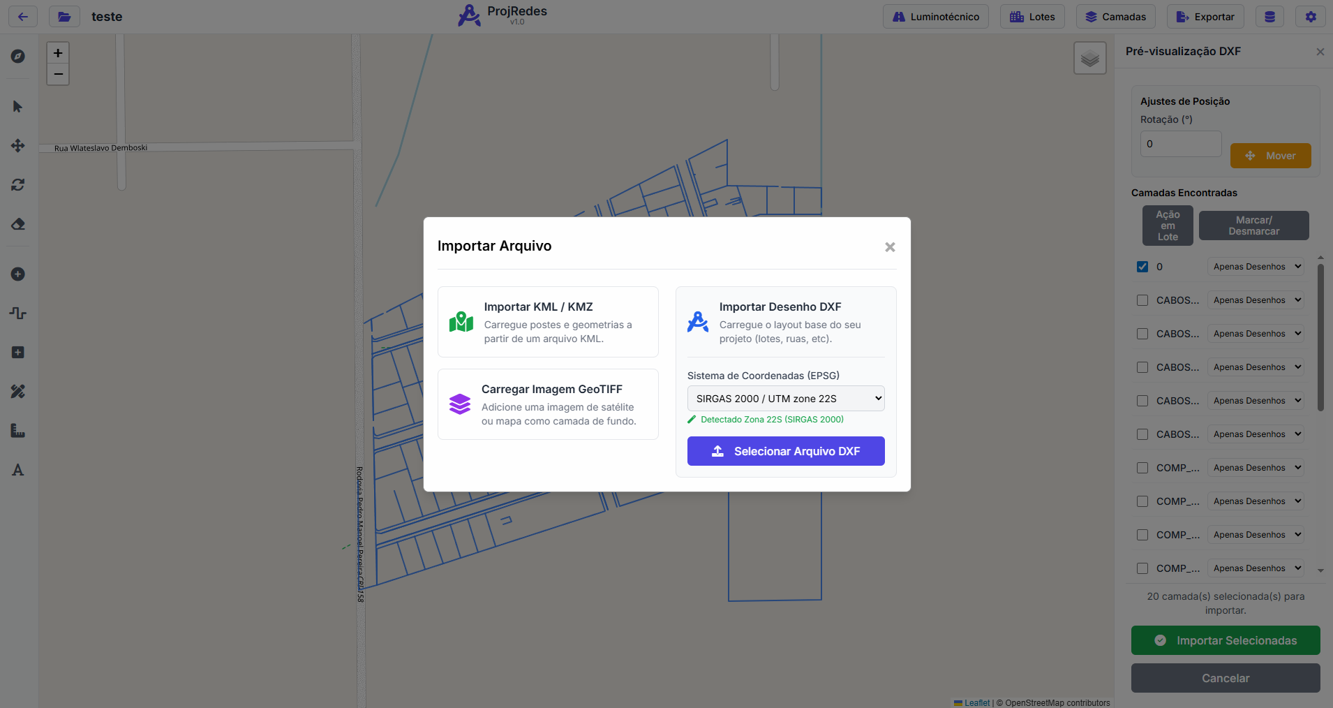 Importação de DXF Projredes